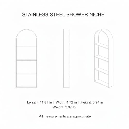 Recessed Shower Niche Stainless Steel, 11.8 x 4.7 x 3.9 Inch Arched Wall Shelf for Bathroom Storage, Rust-Resistant Built-in Insert (1 Pack) - color: Black