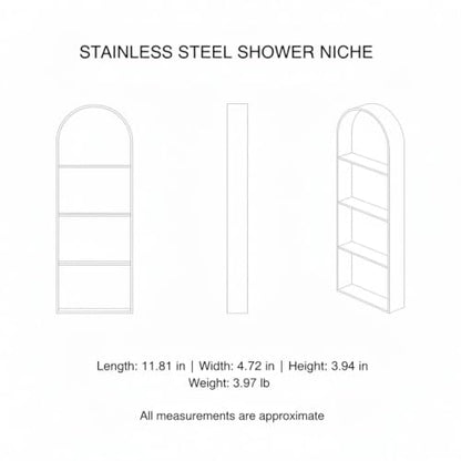 Recessed Shower Niche Stainless Steel, 11.8 x 4.7 x 3.9 Inch Arched Wall Shelf for Bathroom Storage, Rust-Resistant Built-in Insert (1 Pack) - color: Black