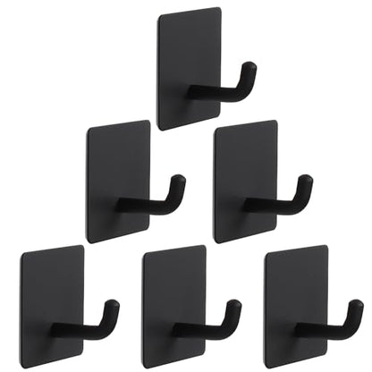 Bath Towel Hooks - 6 Pack Strong Self Adhesive Coat/Clothes Hooks, No Drilling Sticky Hooks, Heavy Duty 304 Stainless Steel Shower Wall Hook for Bathroom Kitchen Bedroom(Matte Black) - color: Matte Black-6