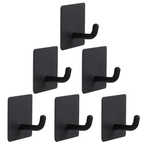 Bath Towel Hooks - 6 Pack Strong Self Adhesive Coat/Clothes Hooks, No Drilling Sticky Hooks, Heavy Duty 304 Stainless Steel Shower Wall Hook for Bathroom Kitchen Bedroom(Matte Black) - color: Matte Black-6