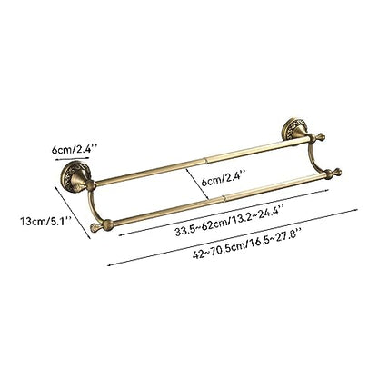 Antique Bronze Brass Double Towel Bar,Adjustable 15.5 to 27.5 Inch Bath Towel Bar Rack for Bathroom Towel Holder, Wall Mounted Bathroom Hardware Accessories,Pattern Carving Design