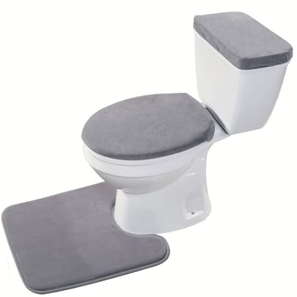 Madeals Velvet Toilet Lid Cover and Tank Lid Cover with Toilet Mat Memory Foam 3 Piece Toilet U Shaped Mat Set Grey - color: Grey