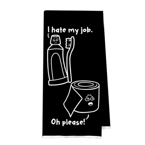 Funny Bathroom Hand Towels - Humorous Toothbrush Toilet Paper Waffle Decorative Hand Towels for Bathroom Washroom Restroom Toilet, 16x24 Inchs - Black - color: Black