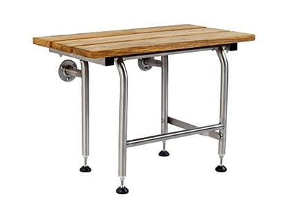 Teak Shower Bench with Legs | Folding Shower Chair for Elderly and Disabled, ADA Folding Shower Seat Wall Mounted Holds Upto 400lbs | 304 Stainless Steel Teak Shower Stool | 24" x16” - size: 24