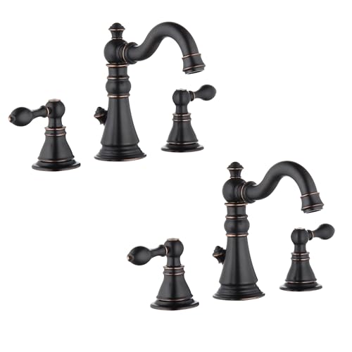 Oil Rubbed Bronze 2-Handle 8 Inch Widespread Bathroom Faucet 3 Holes,2 Pack | Derengge Traditional Widespread Sink Faucet, With Pop-Up Drain 360° Swivel Stainless Steel Spout, F-8805-ORB - color: Oil Rubbed BronzeX2