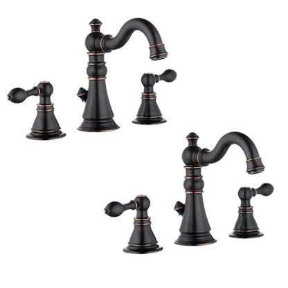 Oil Rubbed Bronze 2-Handle 8 Inch Widespread Bathroom Faucet 3 Holes,2 Pack | Derengge Traditional Widespread Sink Faucet, With Pop-Up Drain 360° Swivel Stainless Steel Spout, F-8805-ORB - color: Oil Rubbed BronzeX2