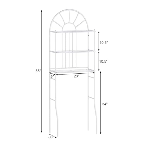 Tangkula Bathroom Space Saver, 3-Tier Over the Toilet Storage Rack, Bathroom Organizer with Metal Frame Shelf for Home Bathroom Laundry, 23 x 13 x 68 Inches, White