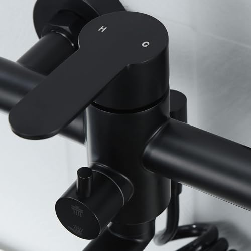 Kitchen Sink Wall Mount Faucet, Matte Black Commercial Faucet with Side Sprayer, Stainless Steel Mixer Tap, Unility Sink Faucet, 7.5-8.5 Inches Center, Spout Reach 9.2" - color: A Style, Matte Black