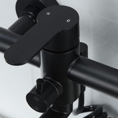 Kitchen Sink Wall Mount Faucet, Matte Black Commercial Faucet with Side Sprayer, Stainless Steel Mixer Tap, Unility Sink Faucet, 7.5-8.5 Inches Center, Spout Reach 9.2" - color: A Style, Matte Black