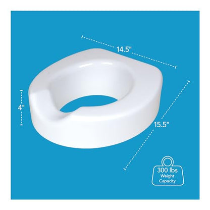 Carex Toilet Seat Riser with Quick-Lock, Raised Plastic Toilet Seat Adds 4” of Height - Fits Most Standard Round & Elongated Toilets, 300 Pound Weight Capacity, Slip-Resistant