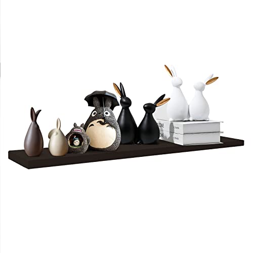 SAUMONIERES Floating Wall Shelves for Bedroom Bathroom Wall Mounted Solid Wood Shelf Storage Decor, Long Espresso Floating Shelf - color: Espresso, size: 36 Inch-1 shelf