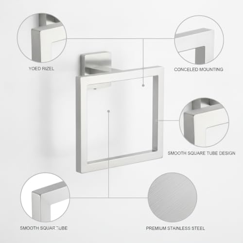 6.3 x 5.1 Inch Square Tube Towel Ring, Stainless Steel Wall Mount Hand Towel Holder for Bathroom Sink Vanity