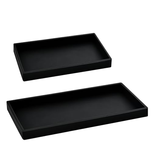 2PCS(7.87” L and 11.8” L) Silicone Soap Dispenser Tray, Kitchen soap Caddy countertop, Toilet, Black Tray for Scrubber, Lotion Bottles, Perfume, Jewelry, Candle, Key Trinket Ring-Black - color: Black（small 7.87”&large 11.8”）