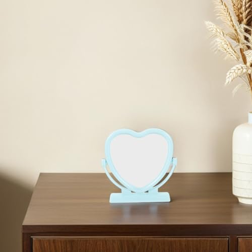Amosfun 2pcs Heart Shaped Makeup Mirror Dual Sided Vanity Mirror Stand for Home Travel - color: Sky-blue