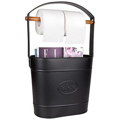 Autumn Alley Farmhouse Toilet Paper Holder Stand – Free Standing Bathroom Tissue Holder in Matte Black – Reserve Storage for Extra Rolls – Magazine Stand – Farmhouse Bathroom DecorBlack