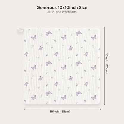 Bearmoss 12 Pack Baby Muslin Washcloths, 100% Cotton 10"x10" Face Towels | Soft Absorbent Bath Wash Cloths and Burp Cloths for Newborn Infants Kids Girls & Boys (Pink Purple) - color: Pink Purple