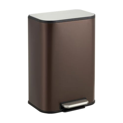 GarveeHome 3.2 Gal Stainless Steel Bathroom Trash Can with Lid, Brown | Rectangular Small Step Waste Bin, Hands-Free Foot Pedal, Removable Inner Bucket, Quiet Close, for Bedroom Restroom - color: Brown, size: 12 L