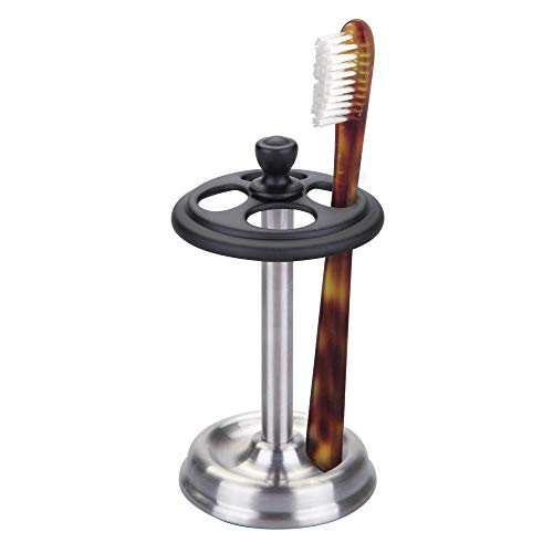 iDesign York Stainless Steel Divided Toothbrush Stand, Matte Black/Brushed | 3.25" x 3.25" x 5.75", 76269 - color: Black/Chrome, style: Pack of 1