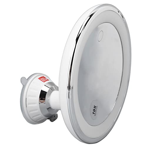 10X Magnifying Makeup Mirror with Lights, Rechargeable Powerful Locking Suction Cup Bathroom Shower 360 Degree Rotation Portable Cosmetic Intelligent Switch for Home Travel Lighted Vanity Tabletop