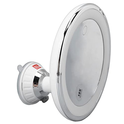 10X Magnifying Makeup Mirror with Lights, Rechargeable Powerful Locking Suction Cup Bathroom Shower 360 Degree Rotation Portable Cosmetic Intelligent Switch for Home Travel Lighted Vanity Tabletop