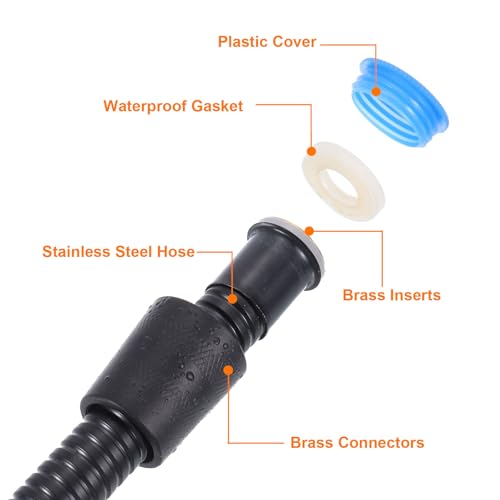uxcell Shower Hose 59 Inches Extra Long Stainless Steel Handheld Shower Flexible Hose Replacement with Brass Connectors Anti-Explosion Anti-Kink Leakproof Hose, Black - color: Black, size: 1.5 m