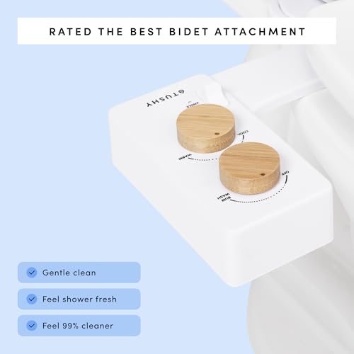 TUSHY Spa 3.0 Cool to Warm Water Bidet Attachment, Bamboo | Universal Fit, Easy Install, Self-Cleaning, Adjustable Pressure and Angle Control, Sink Access Required Within 6 Feet - color: White/Bamboo, style: Warm Water Optional