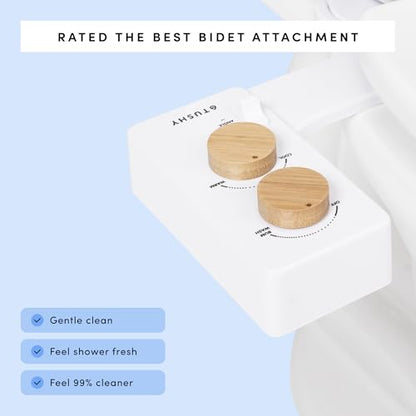 TUSHY Spa 3.0 Cool to Warm Water Bidet Attachment, Bamboo | Universal Fit, Easy Install, Self-Cleaning, Adjustable Pressure and Angle Control, Sink Access Required Within 6 Feet - color: White/Bamboo, style: Warm Water Optional