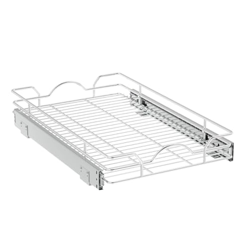 OCG Pull Out Cabinet Organizer (15" W x 21" D), Pull out Drawers, Cabinet Pull Out Shelves for Base Cabinet Organization in Kitchen Bathroom Pantry, Bottom Mount, Chrome Finish - size: 15"W x 21"D, 1 Tier