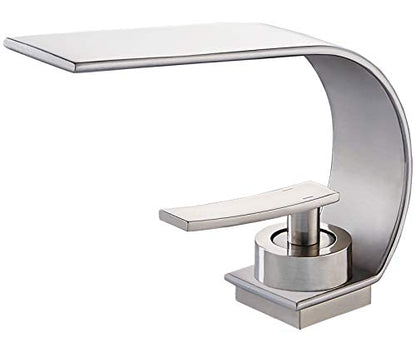 becola Modern Bathroom Faucet, Low Arc Brass Ceramic Valve Vanity Single Hole Bathroom Sink Faucet, Touch On Single Handle Hot and Cold Water Mixer Tap - Brushed Nickel - color: Brushed Nickel