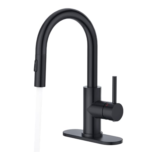 CREA Bathroom Faucet with Pull Out Sprayer,Black Bar Sink Faucets for Small Kitchen Mini Pre Wet Bar Vanity,Single Handle Pull Down 2 Modes,cUPC/NSF - color: A-Black