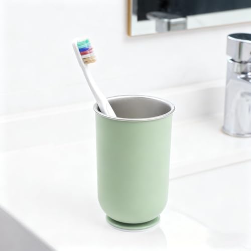 Magnetic Stainless Steel Toothbrush Cup, 304 Rustproof Hanging Mouthwash Holder With No Drill Wall Mount Inverted Design For Water Drainage & Hygienic Storage Space Saving Rinse Cup(Green)