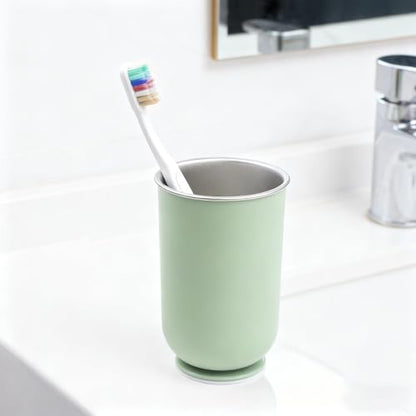 Magnetic Stainless Steel Toothbrush Cup, 304 Rustproof Hanging Mouthwash Holder With No Drill Wall Mount Inverted Design For Water Drainage & Hygienic Storage Space Saving Rinse Cup(Green)