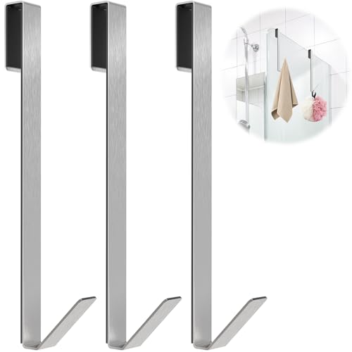 Linone 10 in Shower Door Hooks, 3 Pack | Towel Hooks for Bathrooms, Heavy Duty, Drilling-Free Extended Over Door, For Frameless Glass Shower Door - size: 10 IN-Silver