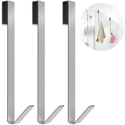 Linone 10 in Shower Door Hooks, 3 Pack | Towel Hooks for Bathrooms, Heavy Duty, Drilling-Free Extended Over Door, For Frameless Glass Shower Door - size: 10 IN-Silver