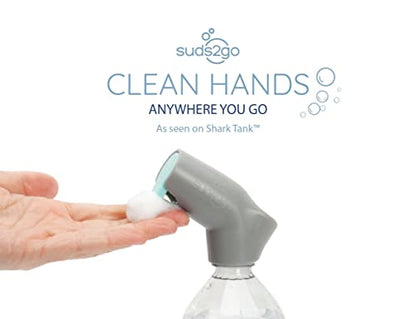 Refillable Caps, 2 Pack - Universal Fit Turns Most Disposable Water Bottles Into A Hand Washing Station - Includes Refillable Soap Reservoir - Conveniently Sized to Take on The Go - color: Gray