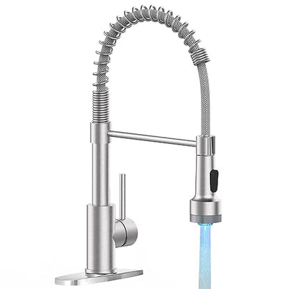 Kitchen Faucet with Pull Down LED Light Sprayer Brushed Nickel | Stainless Steel NSF Certified,1 Handle Faucet,Farmhouse Camper Laundry Utility Rv Wet Bar Sinks,Deck Plate 1,3 Hole - color: B - Brushed Nickel