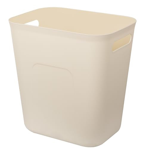 UUJOLY Plastic Small Bathroom Trash Can Wastebasket, 3.5 Gallon, Beige | Compact Sturdy Garbage Can for Bathroom, Laundry Room, Kitchen, Office, Kids Room, Dorm, Durable, Easy to Clean - color: Beige, size: 3.5 Gallon