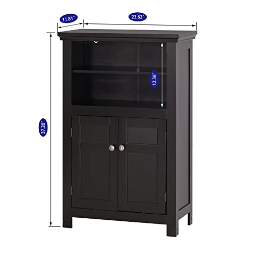 Spirich Bathroom Storage Cabinet with 2 Doors and Open Shelves, Espresso | Adjustable Shelves, Anti-Tip Device, 23.62"W x 11.81"D x 37.2"H, Floor Cabinet for Bathrooms, Entryways, & Living Rooms - size: 37.2'' Tall