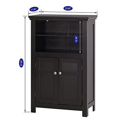 Spirich Bathroom Storage Cabinet with 2 Doors and Open Shelves, Espresso | Adjustable Shelves, Anti-Tip Device, 23.62"W x 11.81"D x 37.2"H, Floor Cabinet for Bathrooms, Entryways, & Living Rooms - size: 37.2'' Tall