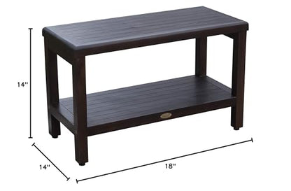 DecoTeak Eleganto 30" Teak Shower Bench with Shelf & LiftAide Arms | Shower bench with shelf supports up to 250 lbs and keeps towels, toiletries, and bathroom accessories neatly organized - size: 30" Length x 12" Width x 18" Height