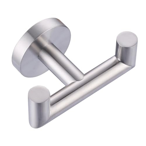 Shower Towel Hook, Wall Mount Robe Hook Holder, Brushed Nickel | Stainless Steel Material, Double Hooks Design, Rust-Resistant, Strong Load-bearing Capacity - color: Brushed Nickel