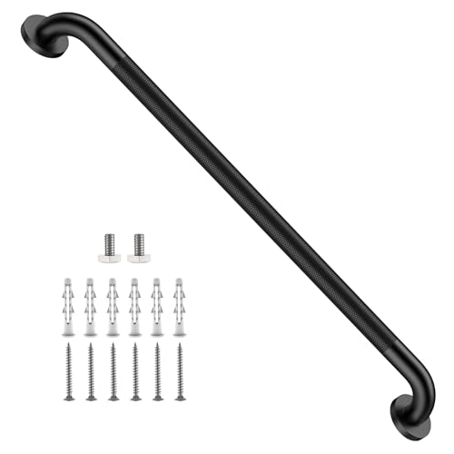 32 Inch Anti Slip Shower Grab Bar, ZUEXT Matte Black Finish Stainless Steel Bathroom Grab Bar, Knurled Bathroom Balance Bar,Safety Hand Rail Support,Handicap Elderly Injury Senior Assist Bath Handle - color: Black, size: 32 Inch