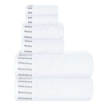 Ultra Soft 6 Pack Cotton Towel Set, Contains 2 Bath Towels 28x55 inch, 2 Hand Towels 16x24 inch & 2 Wash Cloths 12x12 inch, Ideal Everyday use, Compact & Lightweight - White - color: White, size: 6 Pack Set