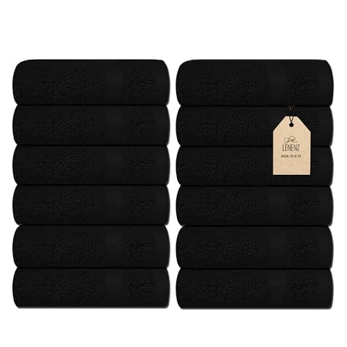 Soft Wash Cloths - 12 Pack Plush and Absorbent Cotton Washcloths for Face, Body, and Baby - Multi-Purpose, Quick-Dry Wash Cloths Set 13x13'' (Black) - color: Black, size: Wash Cloths (13”x13”) Pack of 12