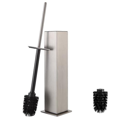 Toilet Brush and Holder Floor Standing, Brushed Nickel with 2 Replaceable Heads, Freestanding Toilet Bowl Brush with Removable Liner and Splash Guard, Modern Square Design - color: Brushed Nickel-standing