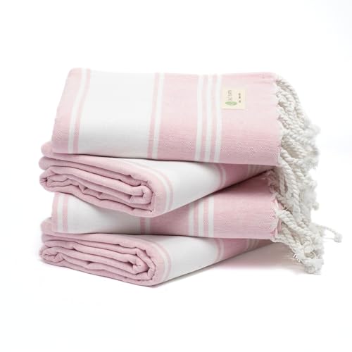 Salt Earth Cotton Turkish Beach Towel (Set of 4, 36"x72") - Soft, Quick Dry, Sand Resistant, Absorbent Towels for Bathroom, Home, Travel, Pool, Spa, Bath, Swim - Beach Towels Oversized (Pink) - color: Candy Pink, size: Pack of 4