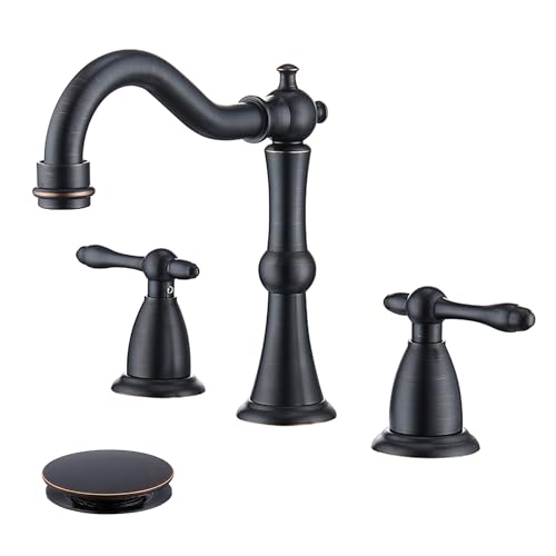 Oil Rubbed Bronze Antique Bathroom Faucet 3 Hole, Widespread 8in Bathroom Sink Faucet with Pop Up Drain and cUPC Supply Hose, Modern 2 Handle Three Hole Bathroom Faucet Bronze JXM3073ORB - color: Oil Rubbed Bronze