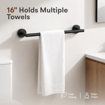 16 Inch Matte Black Bathroom Towel Bar, 2 Pieces Towel Racks for Bathroom SUS304 Thicken Stainless Steel Towel Holder - color: Black