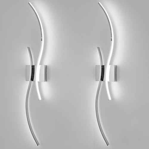 CANEOE Modern Led Wall Light, 39inch Chrome Indoor Led Wall Sconce Lighting, Bathroom Vanity Light Fixtures Over Mirror for Living Room Hallway Bedroom Bedside Wall Lamp (Chrome,6000K,2 Packs) - color: Chrome,6000K, size: 2 Packs,39inch