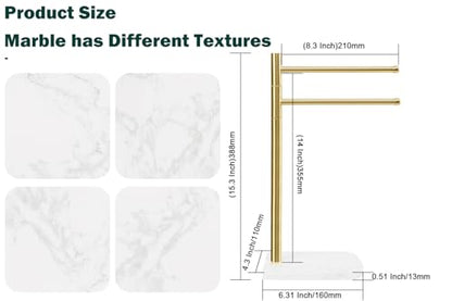 Hand Towel Holder, F-Shape Hand Towel Stand with Marble Base, Stainless Steel Swivel Hand Towel Rack Bar Standing for Bathroom Kitchen Countertop, 2 Arms (Gold) - color: Gold
